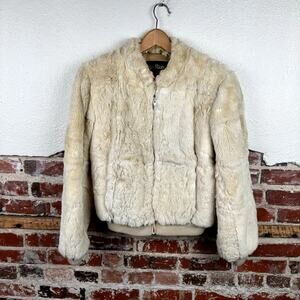 Vintage Dino Ricco Coat Size Small Tan Genuine Rabbit Fur Zip Up Jacket 90s